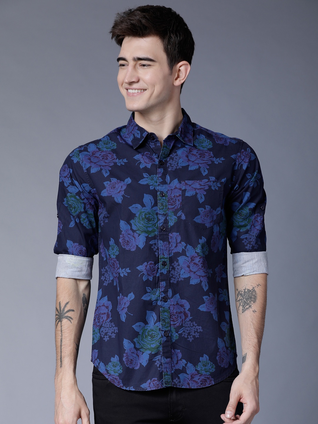 

HIGHLANDER Men Navy Blue Slim Fit Printed Casual Shirt