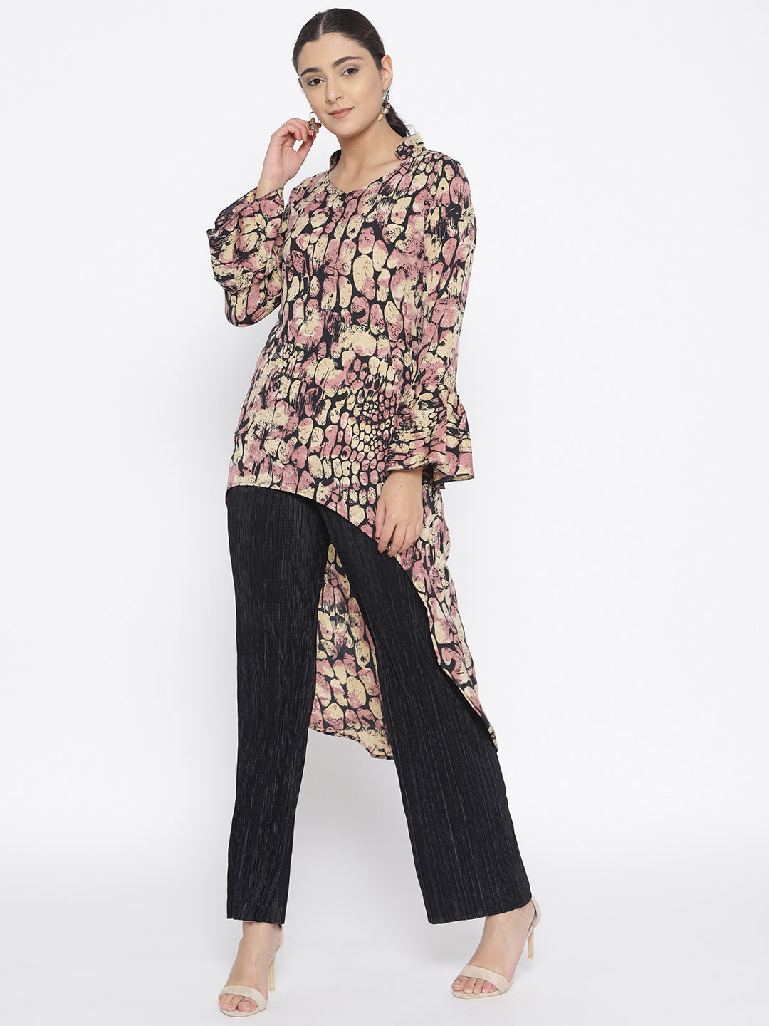 

Cottinfab Women Beige Printed High-Low Top