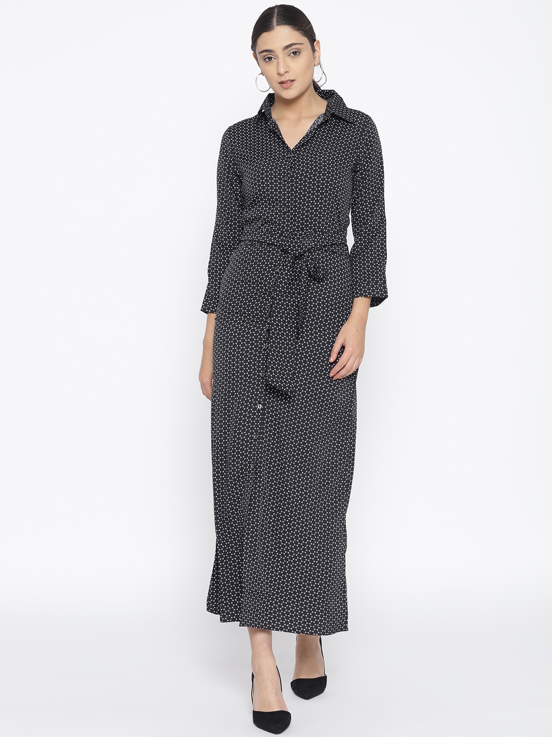 

Cottinfab Women Black & White Printed Maxi Dress