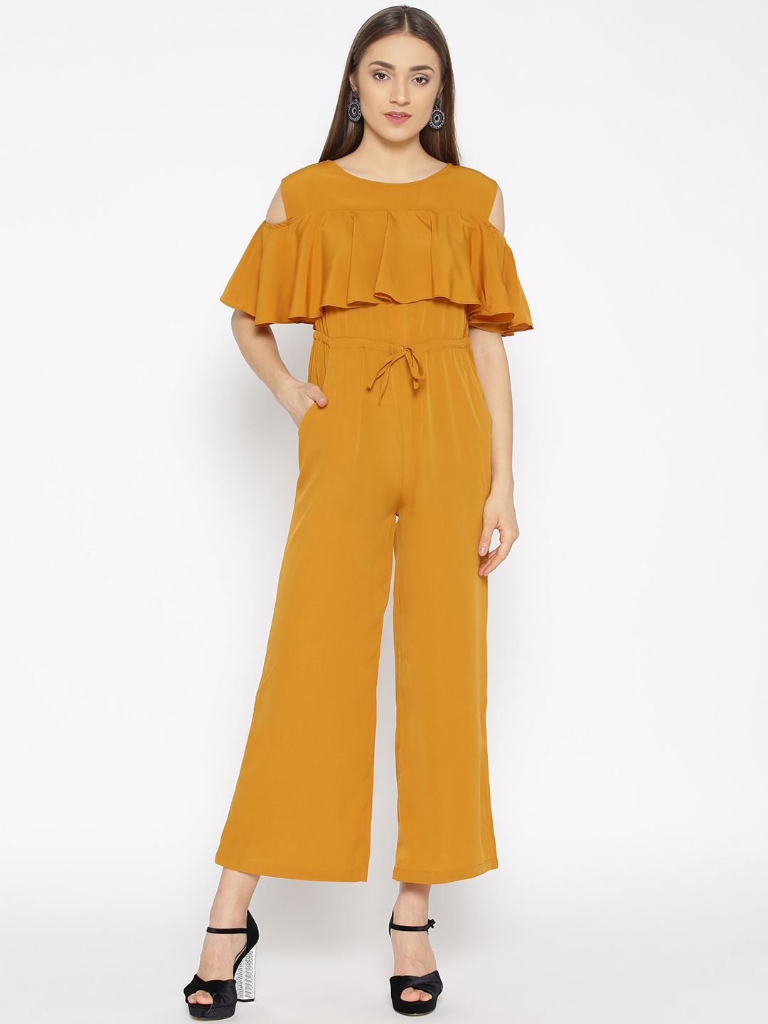 

Cottinfab Women Mustard Yellow Solid Basic Jumpsuit