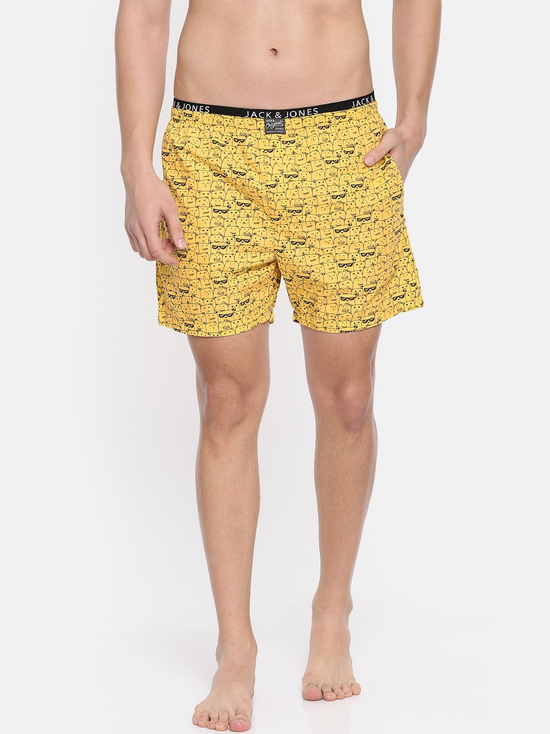 

Jack & Jones Men Yellow & Black Printed Pure Cotton Boxers 2036511005