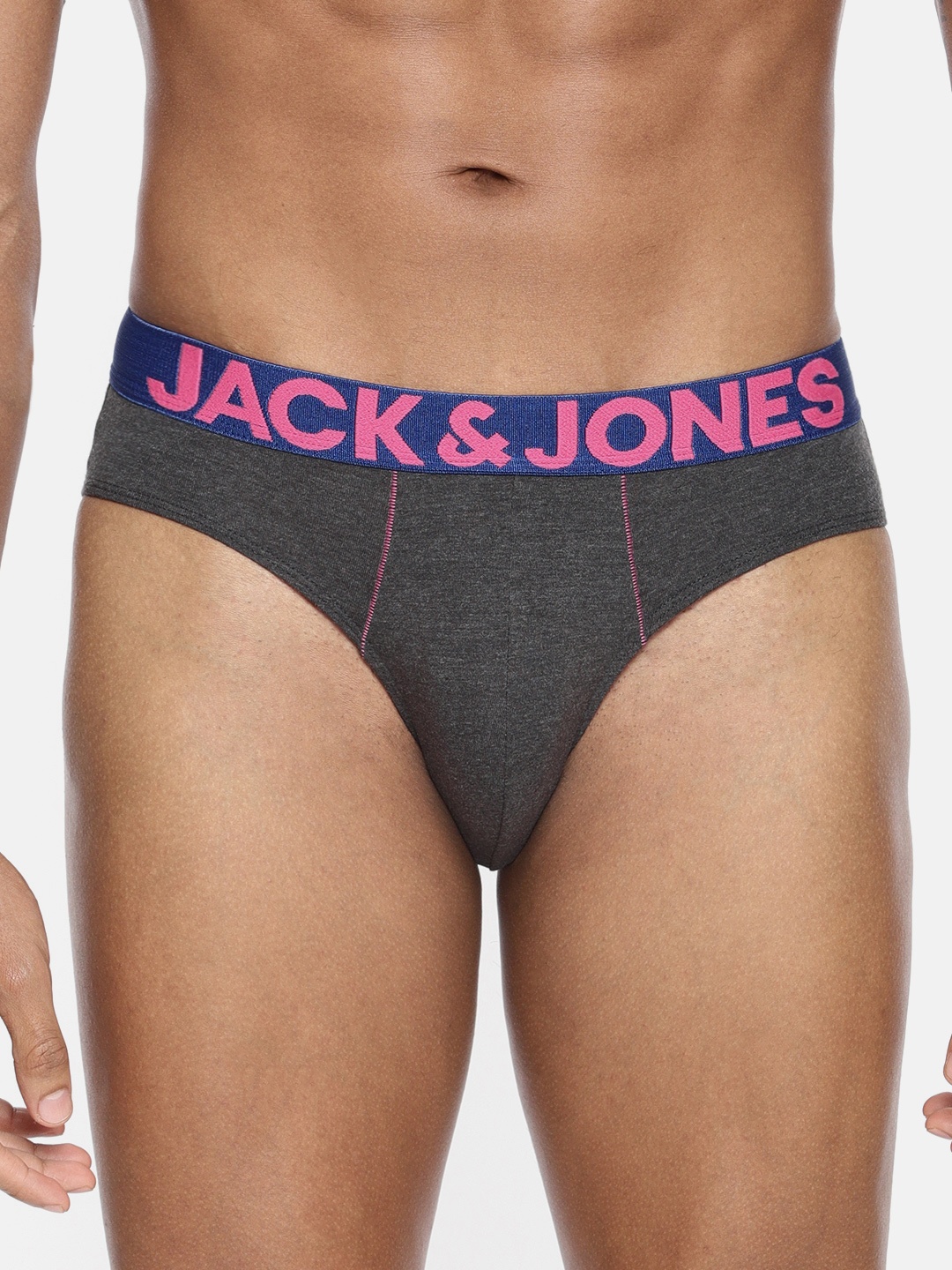 

Jack & Jones Men Charcoal Grey Solid Briefs 2054076025