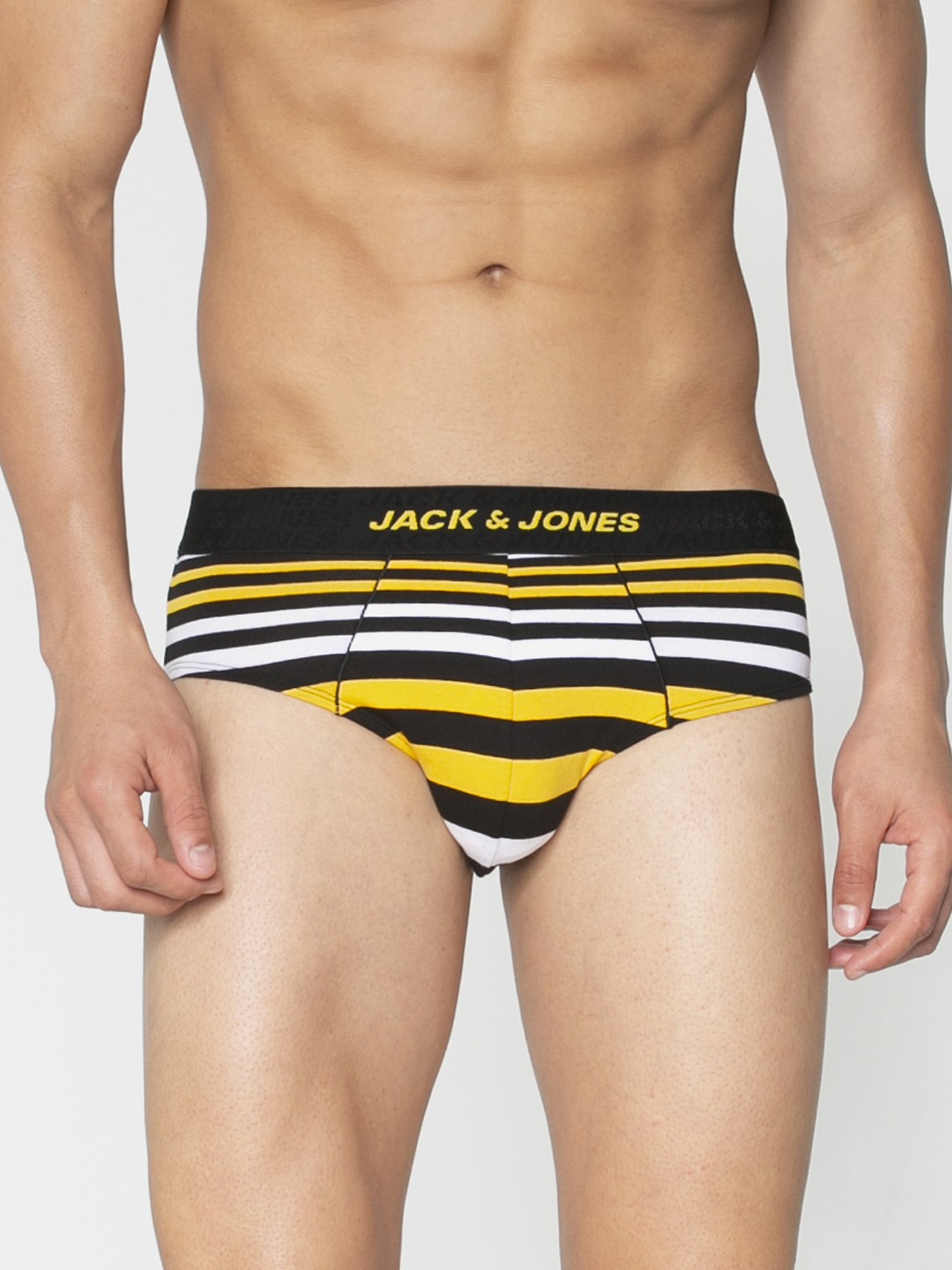 

Jack & Jones Men Black & Yellow Striped Briefs 2054097005