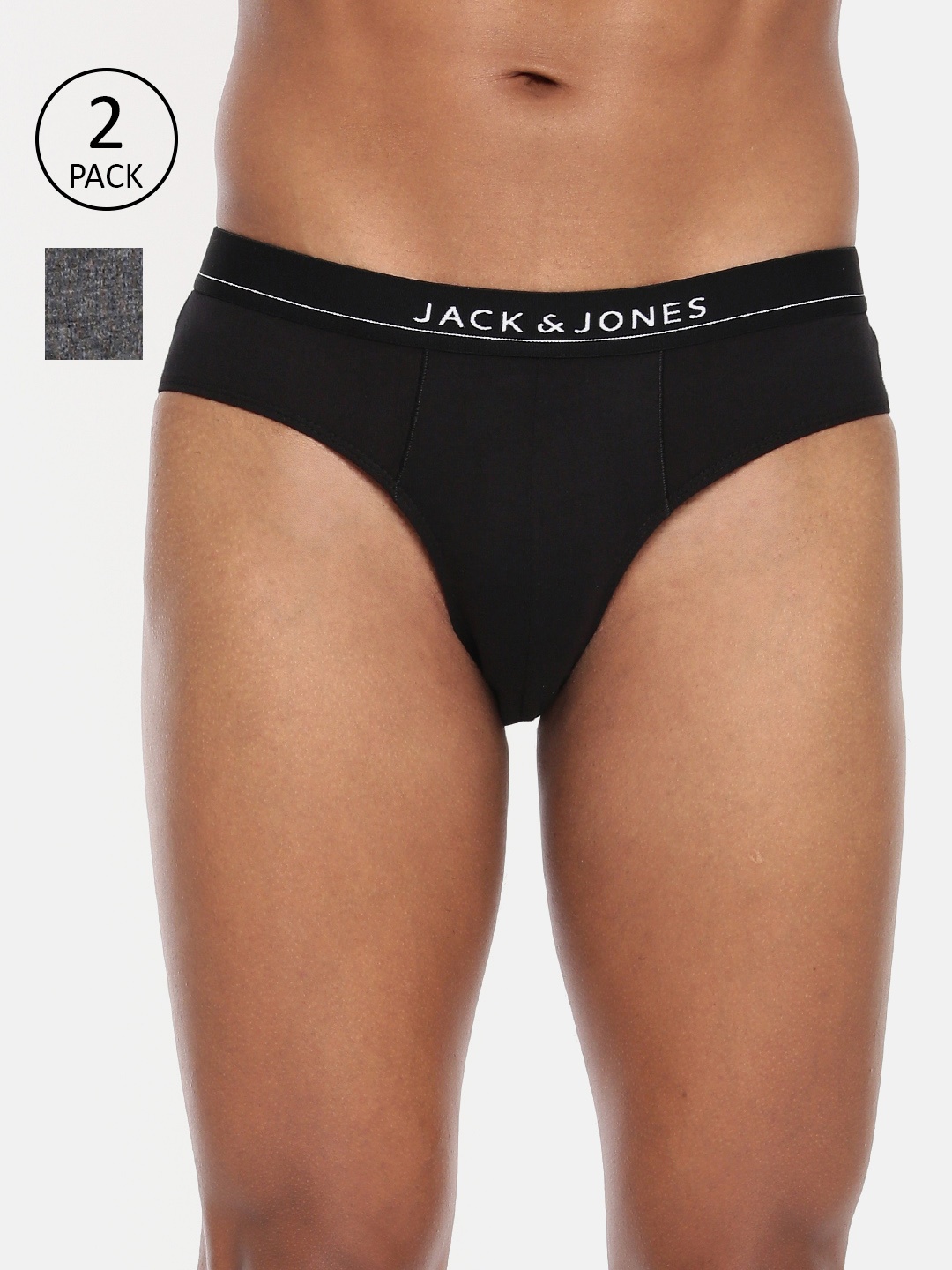 

Jack & Jones Men Pack of 2 Black & Charcoal Grey Solid Briefs 2059424025