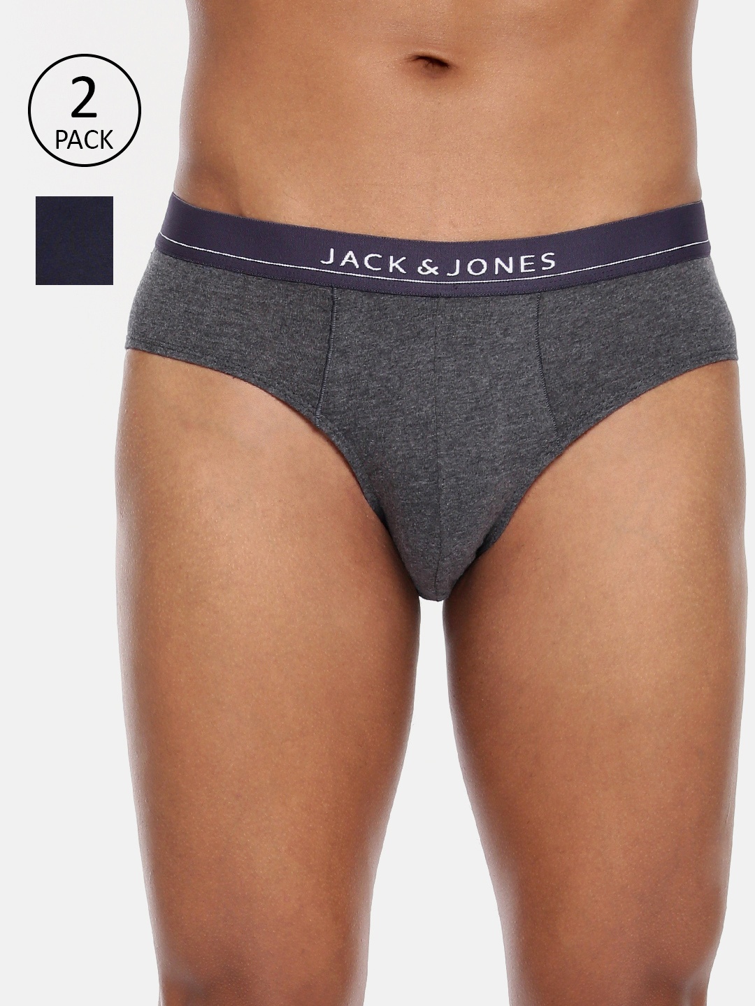 

Jack & Jones Men Pack of 2 Charcoal Grey & Navy Blue Solid Briefs 2059424030