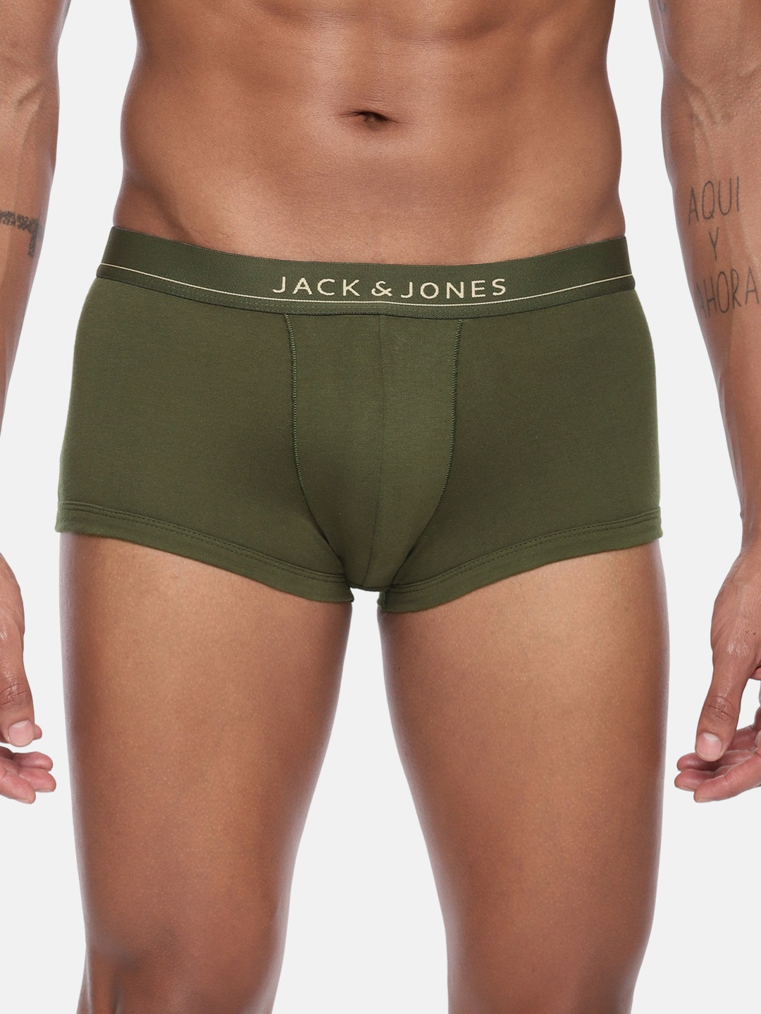 

Jack & Jones Men Olive Green Solid Trunks 2054058015