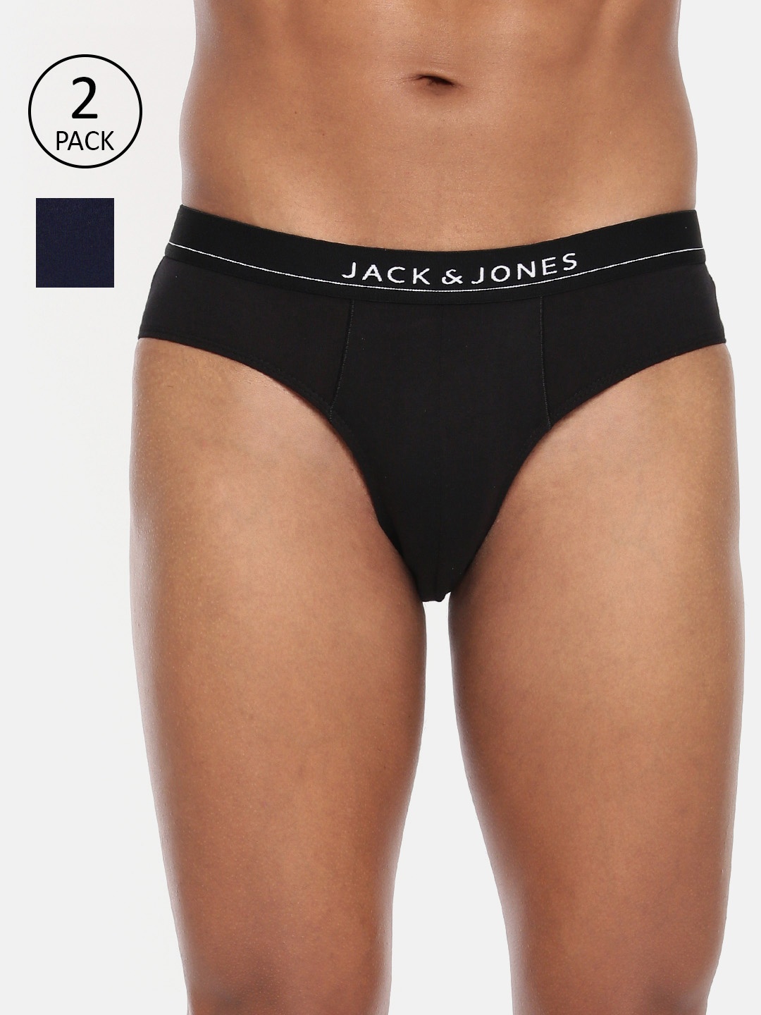 

Jack & Jones Men Pack of 2 Black & Navy Blue Solid Briefs 2059424020