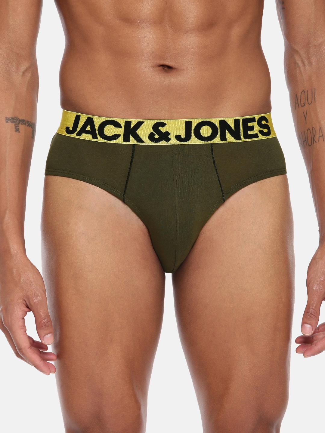 

Jack & Jones Men Olive Green Solid Briefs 2054076006