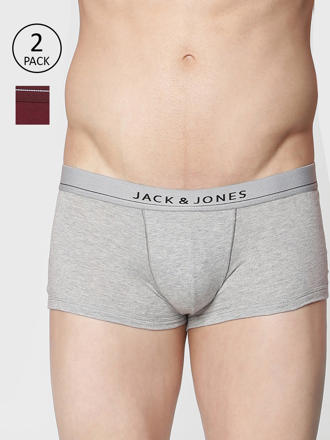 

Jack & Jones Men Pack of 2 Grey & Maroon Solid Assorted Brazilian Trunks 1955234045