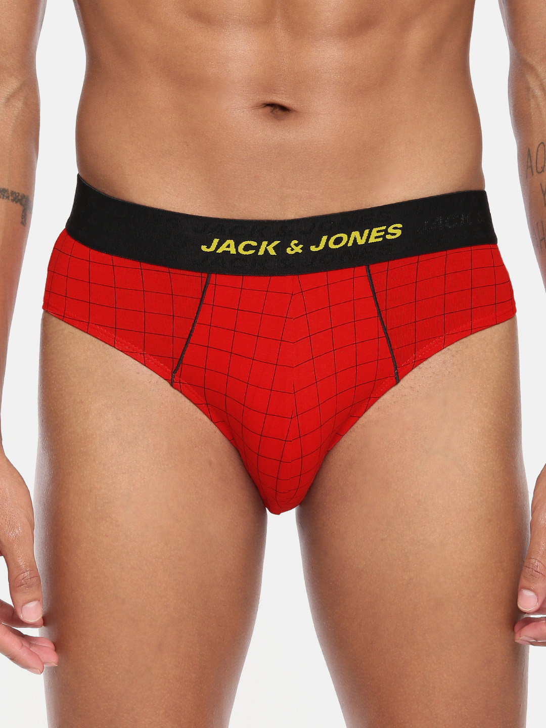 

Jack & Jones Men Red & Black Checked Briefs 2054086005