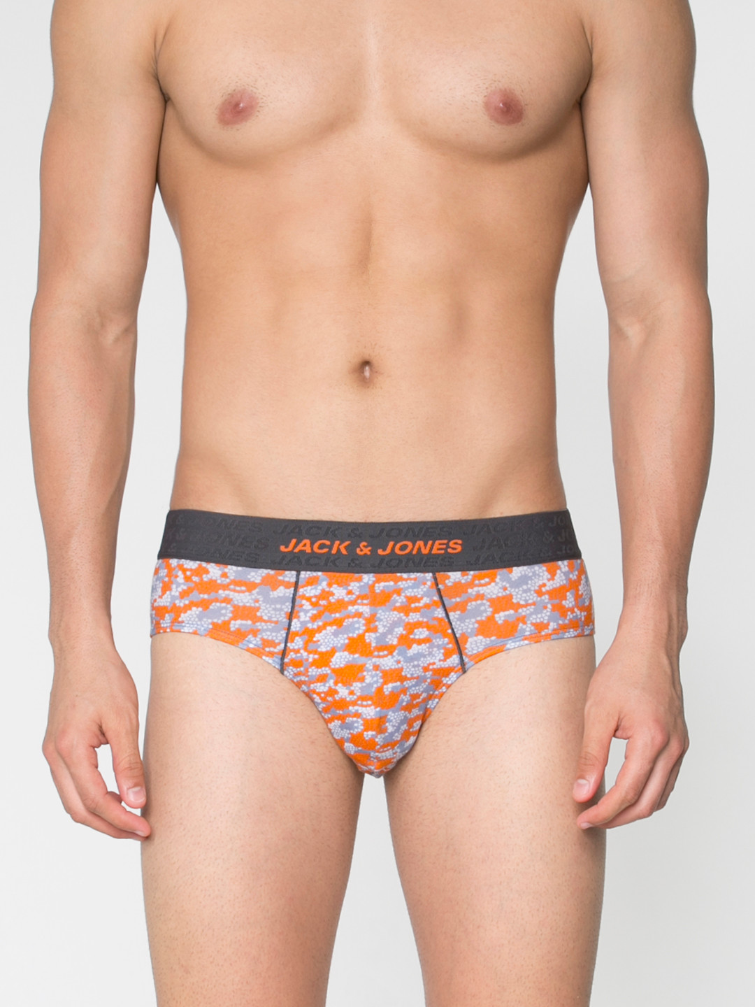 

Jack & Jones Men Grey & Orange Printed Basic Briefs 2054077005