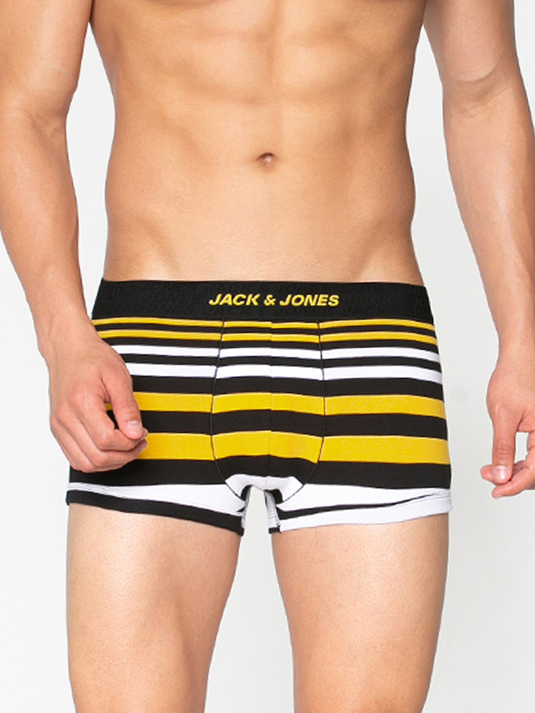 

Jack & Jones Men Black & Yellow Striped Trunk 2054054005