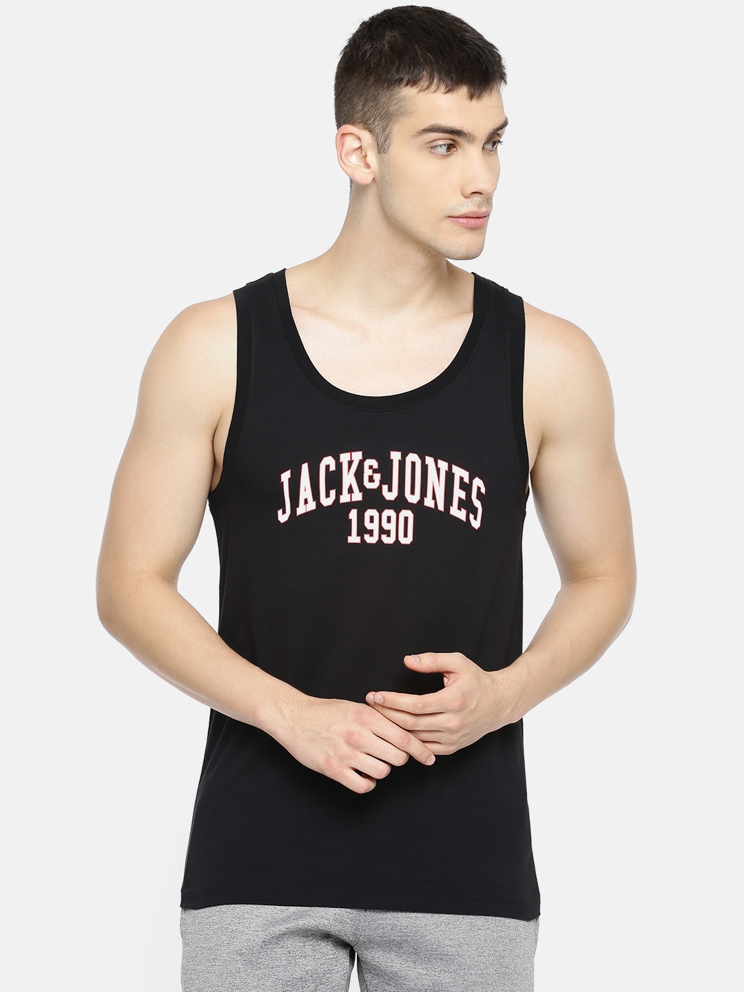 

Jack & Jones Men Black Printed Innerwear Vest 2057253015