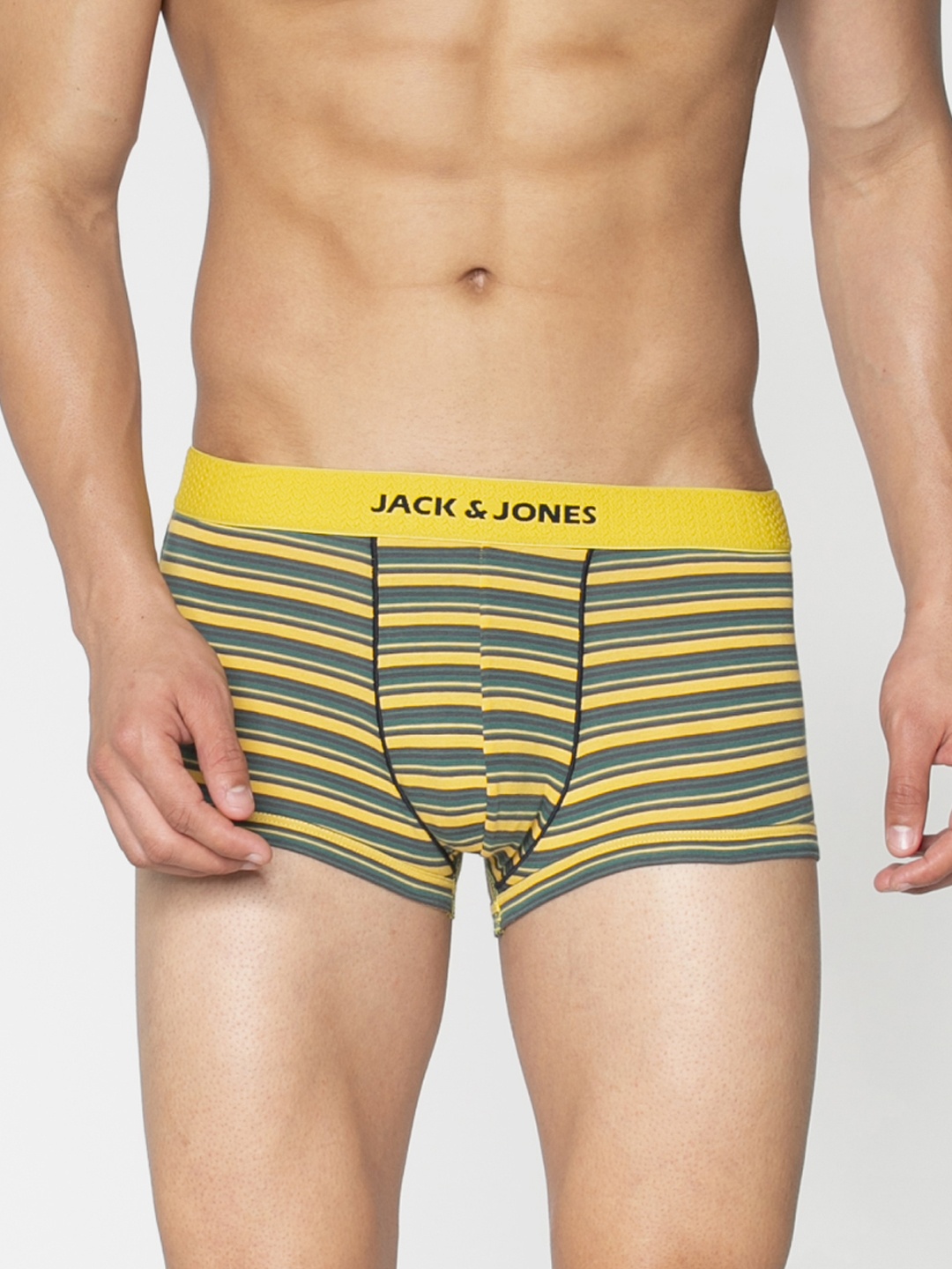 

Jack & Jones Men Yellow & Black Striped Brazilian Trunks 2054029005