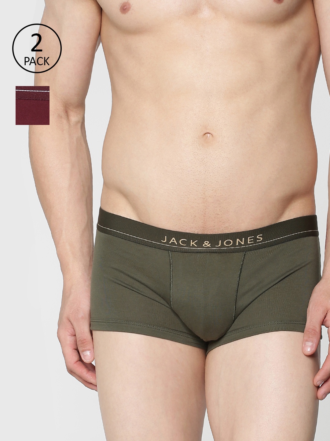 

Jack & Jones Men Pack Of 2 Solid Brazilian Trunks 1955234039, Olive
