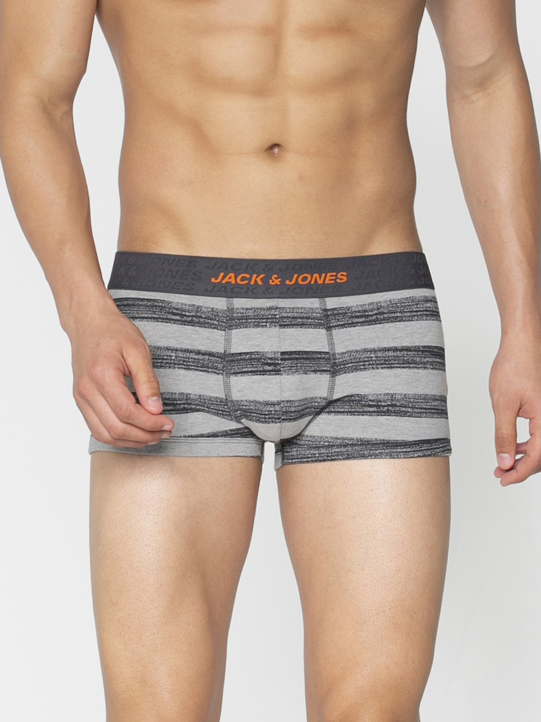 

Jack & Jones Men Grey & Black Striped Trunk 2054039005