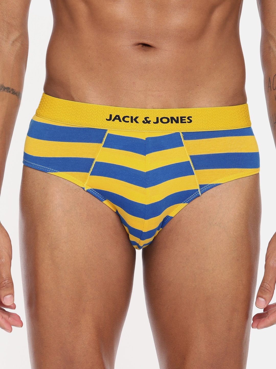 

Jack & Jones Men Yellow & Blue Striped Briefs 2054099005