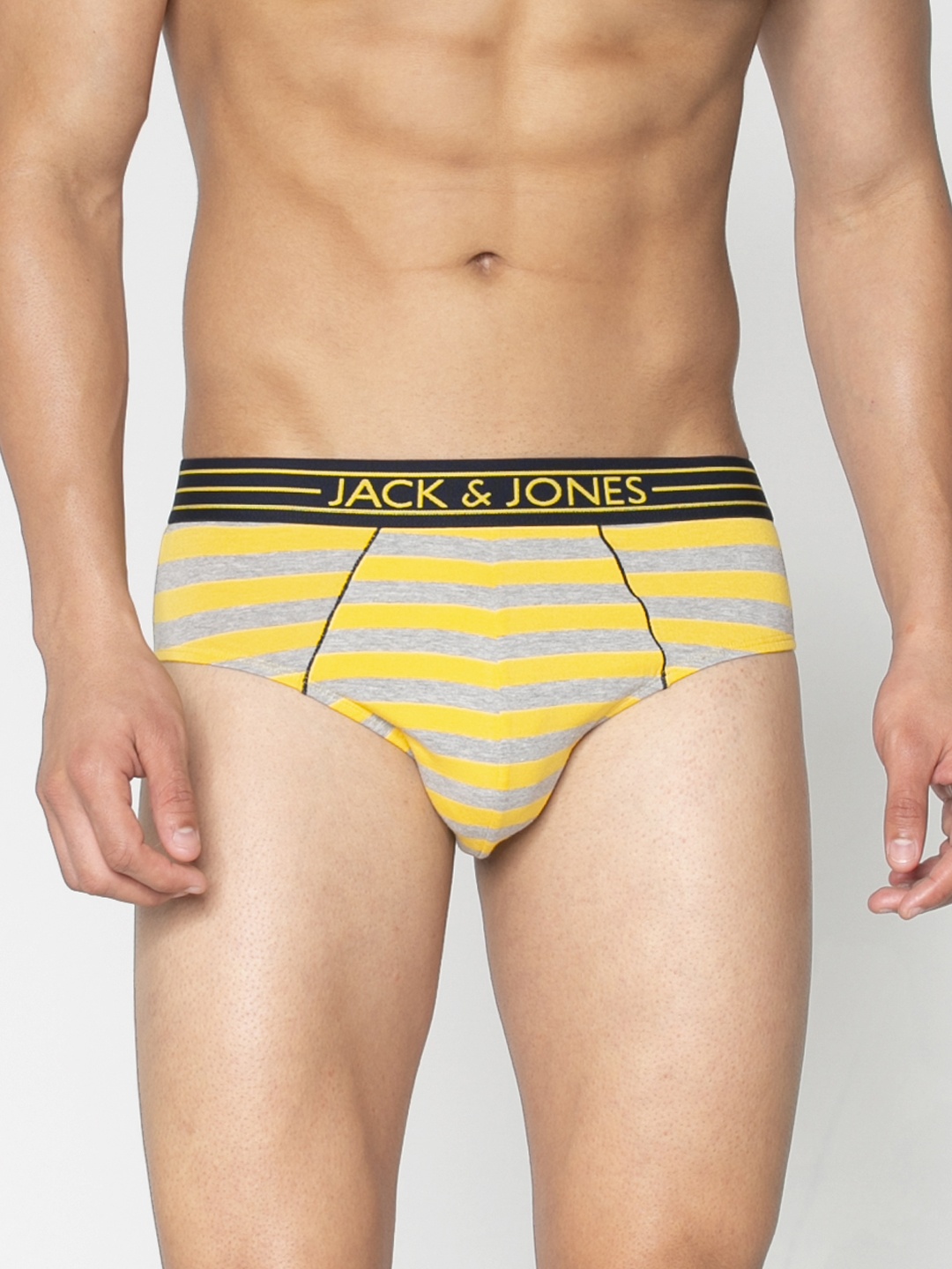 

Jack & Jones Men Yellow & Grey Striped Briefs 2054083005