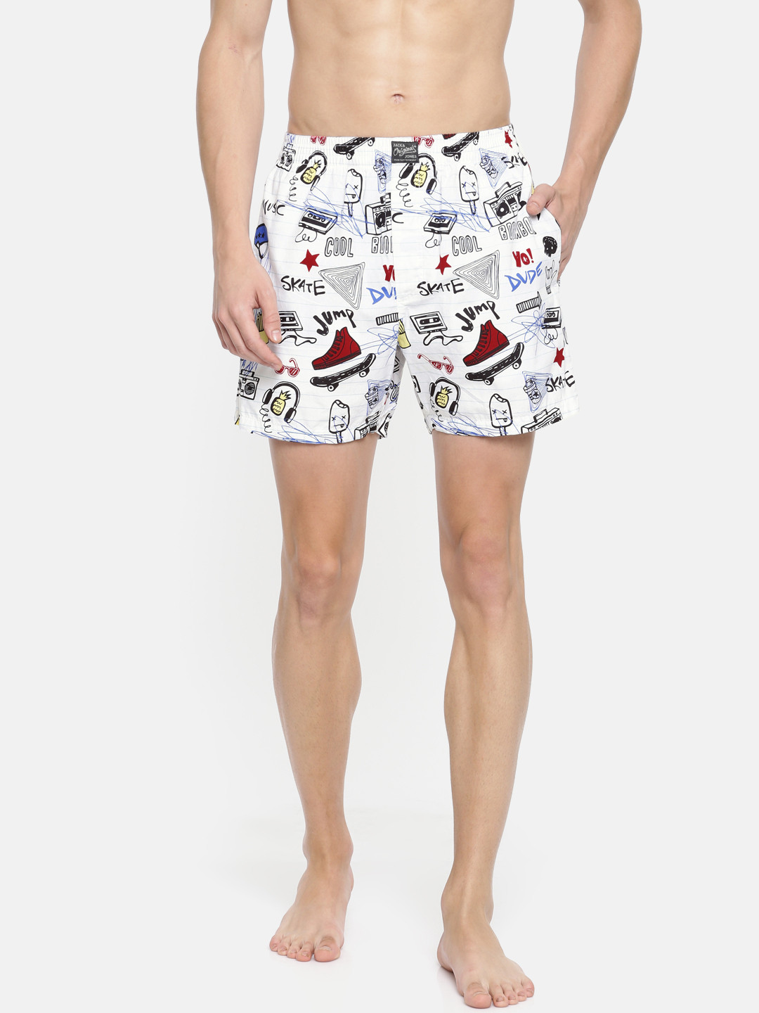 

Jack & Jones Men White Printed Pure Cotton Boxers 2036514005