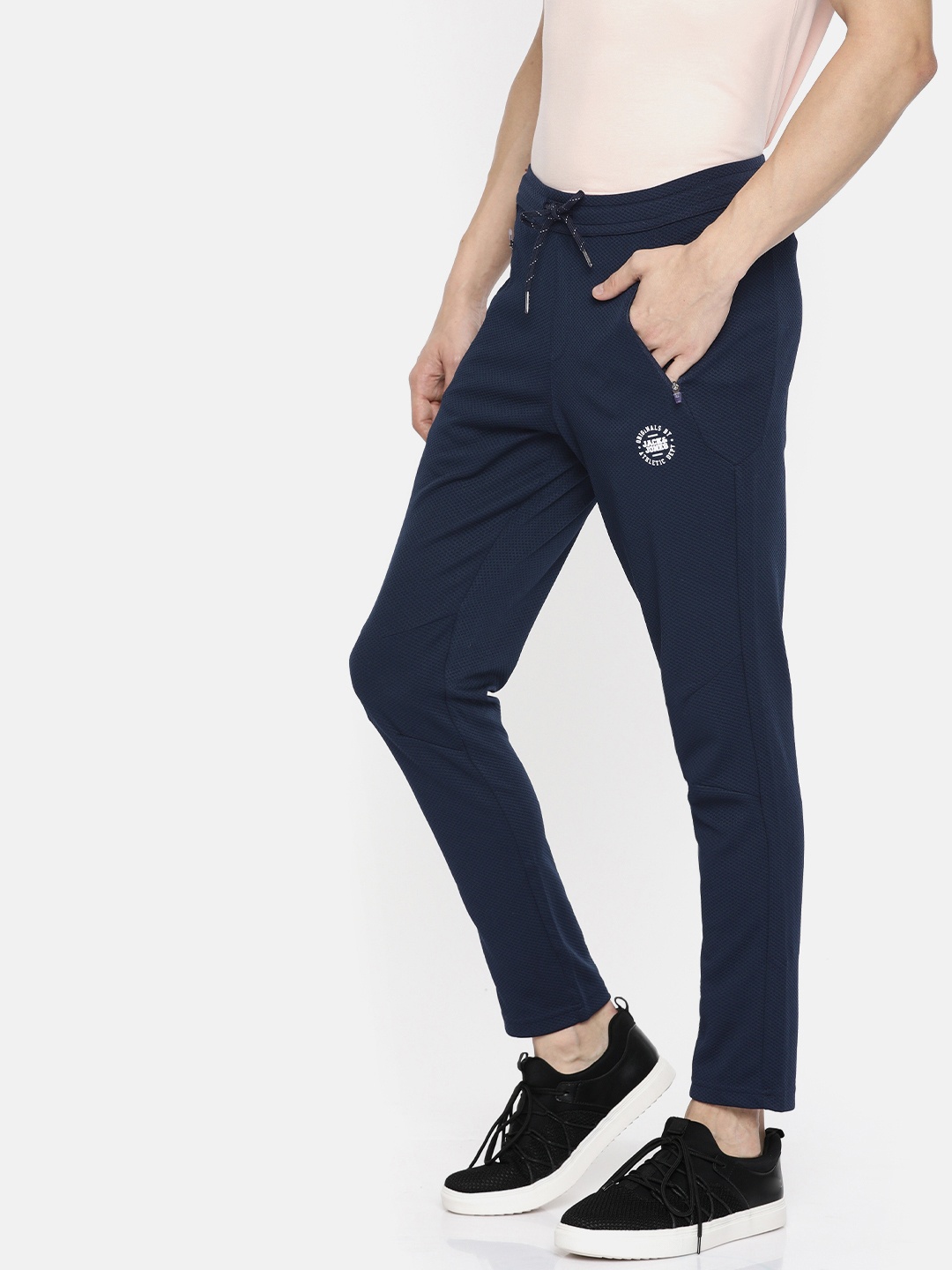 

Jack & Jones Men Navy Blue Nash Ville Self Design Track Pants