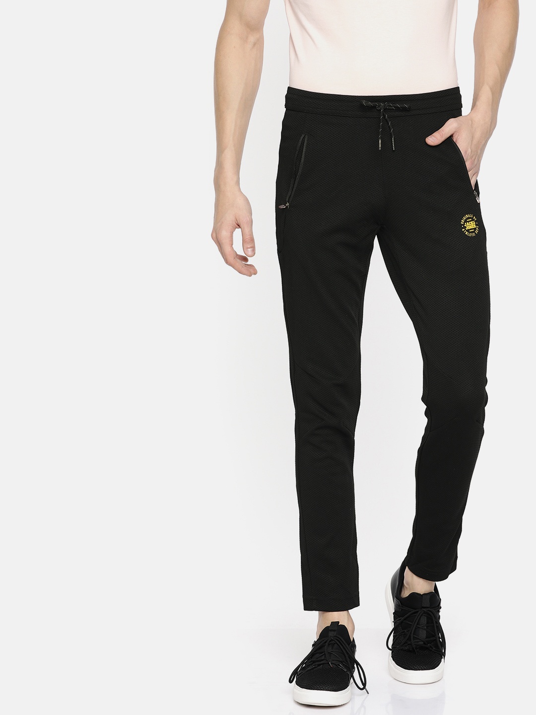 

Jack & Jones Men Black Nash Ville Self Design Track Pants