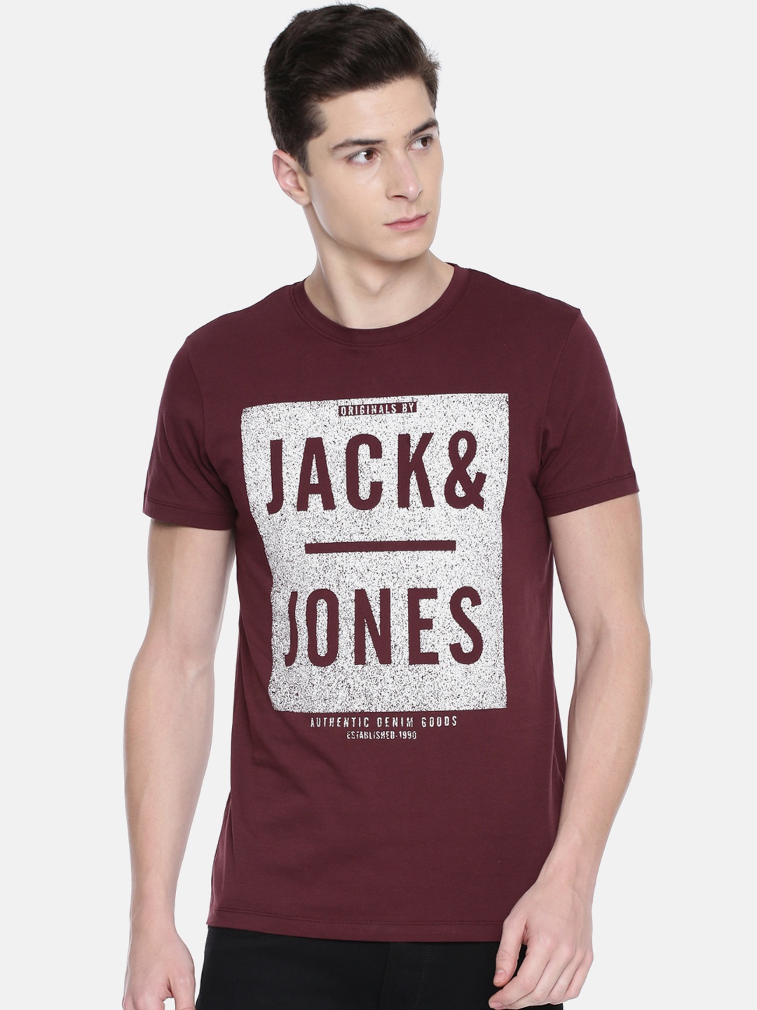 

Jack & Jones Men Maroon Printed Round Neck T-shirt