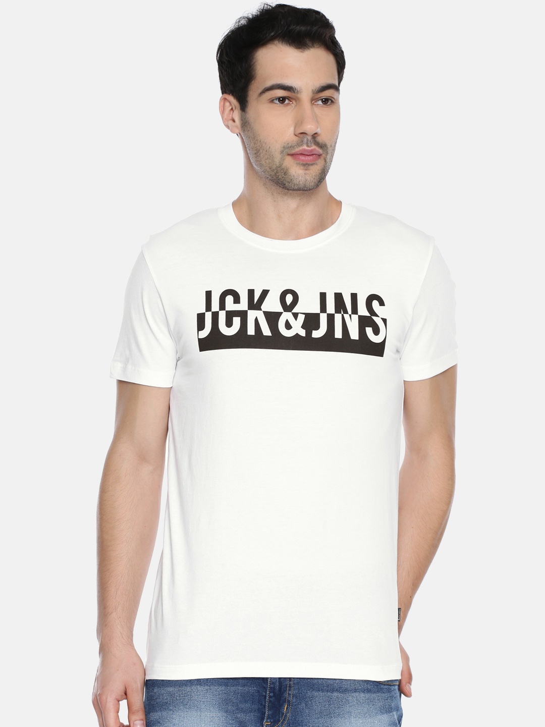 

Jack & Jones Men White Printed Round Neck T-shirt