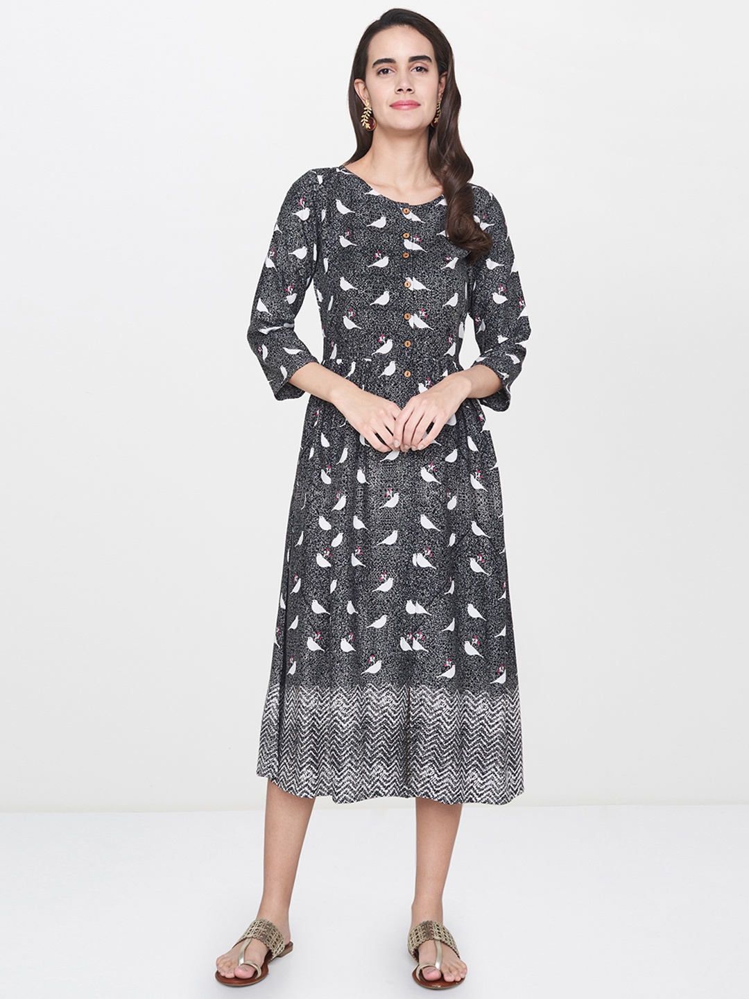 

Global Desi Women Black Printed Empire Dress