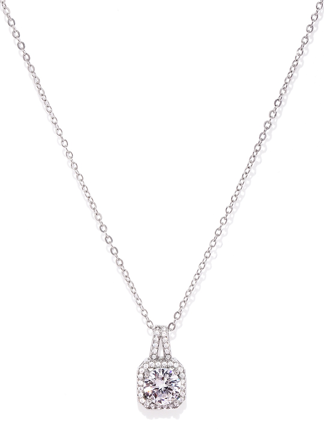 

OOMPH Silver-Toned Zirconia-Studded Pendant with Chain