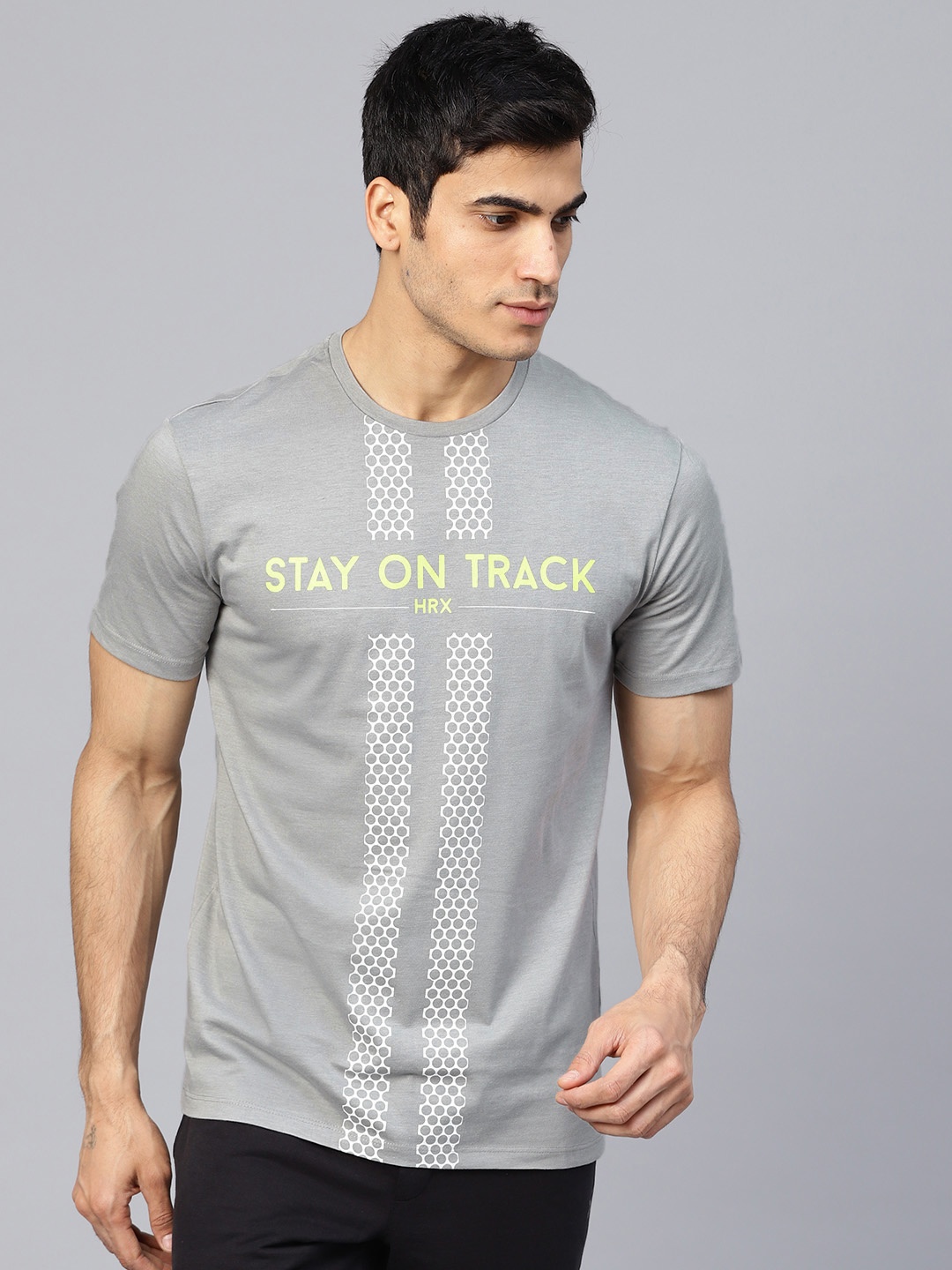 

HRX by Hrithik Roshan Men Grey Typography Placement Printed T-shirt