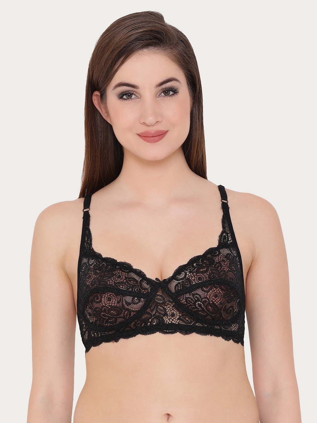 

Clovia Lace Non-Padded Non-Wired Bra, Black