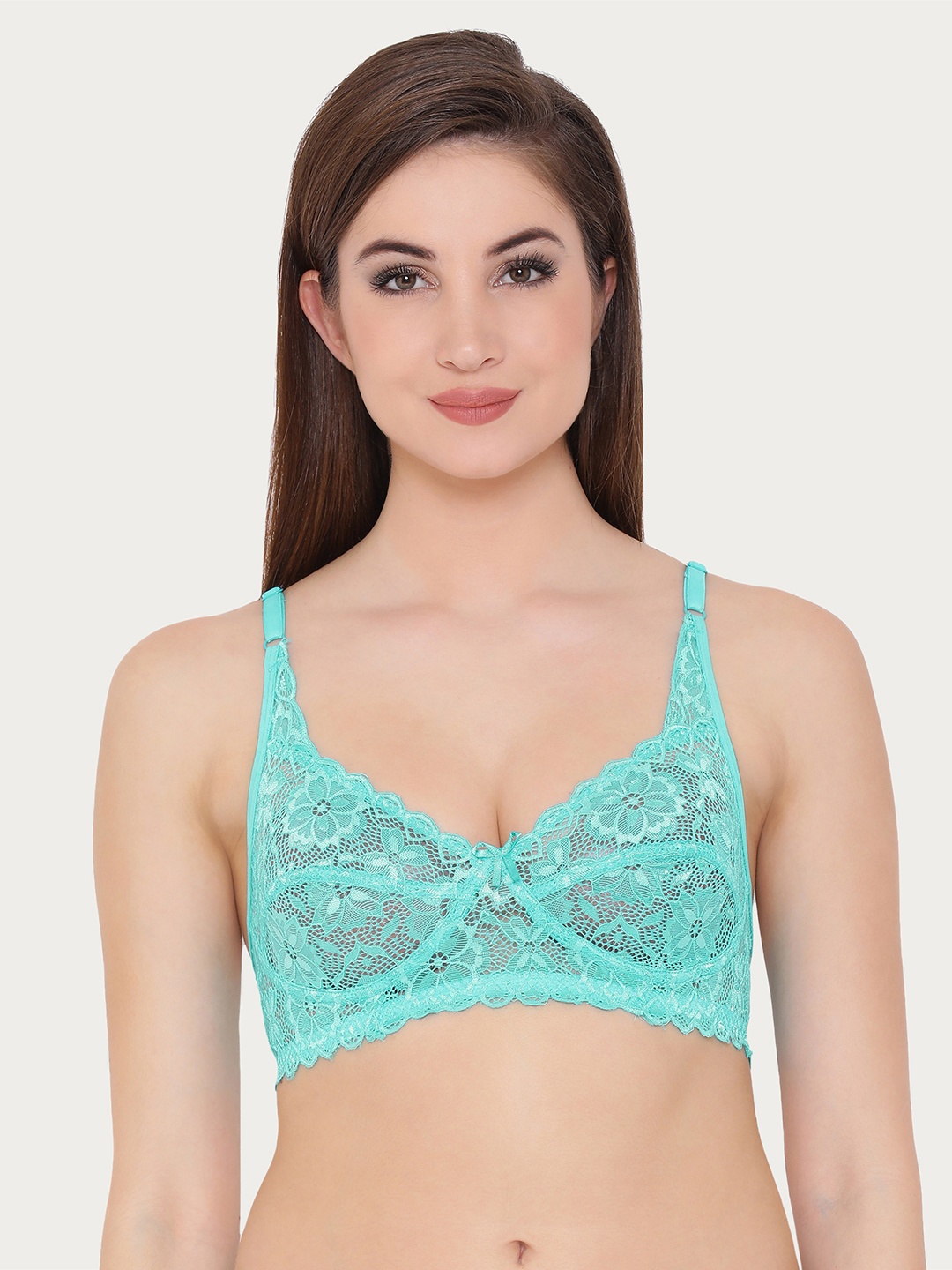 

Clovia Lace Non-Padded Wirefree Full Coverage Bra, Turquoise blue