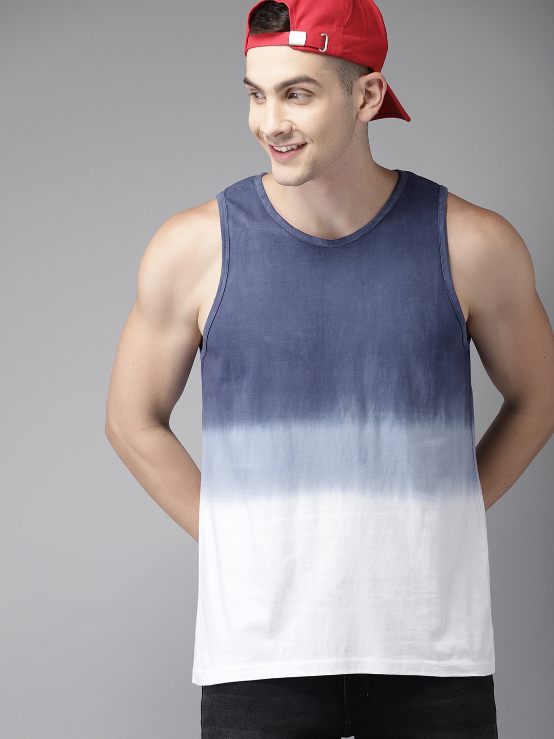 

HERENOW Men Blue Dyed Round Neck Pure Cotton T-shirt