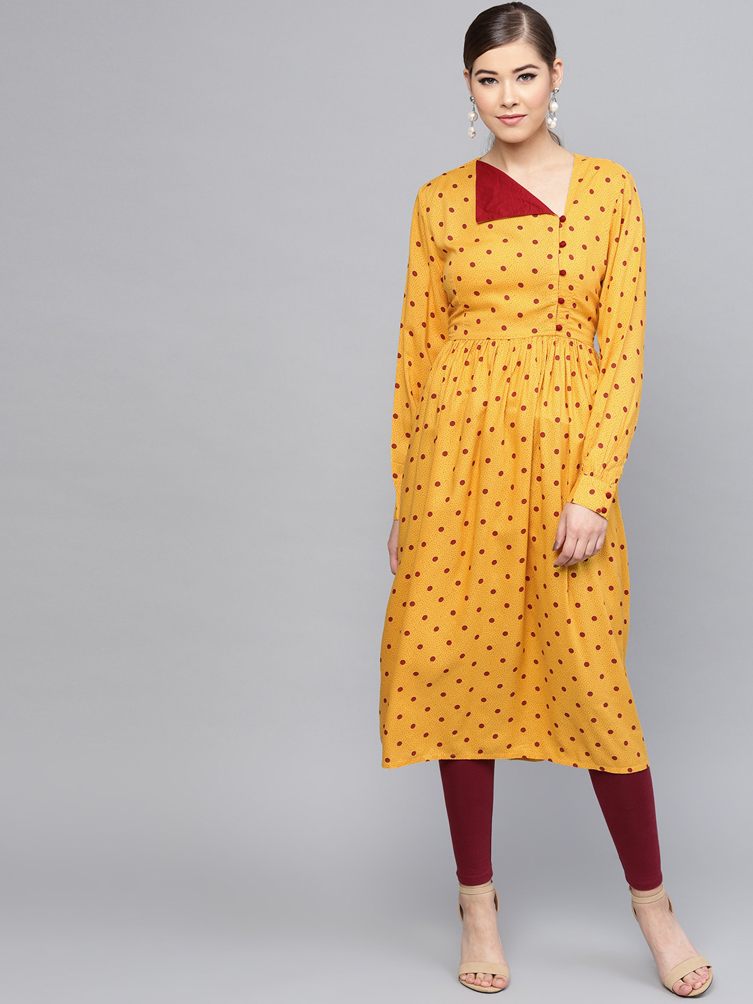 

RARE ROOTS Women Yellow & Red Printed A-Line Kurta