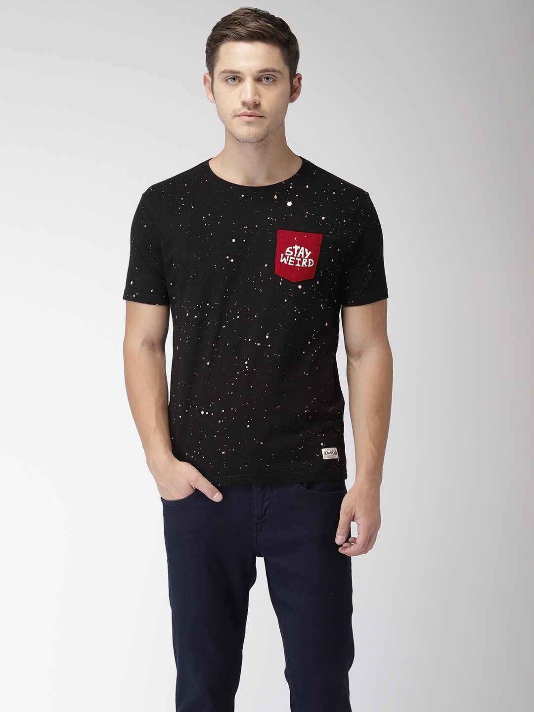

Flying Machine Men Black Printed Round Neck Pure Cotton T-shirt