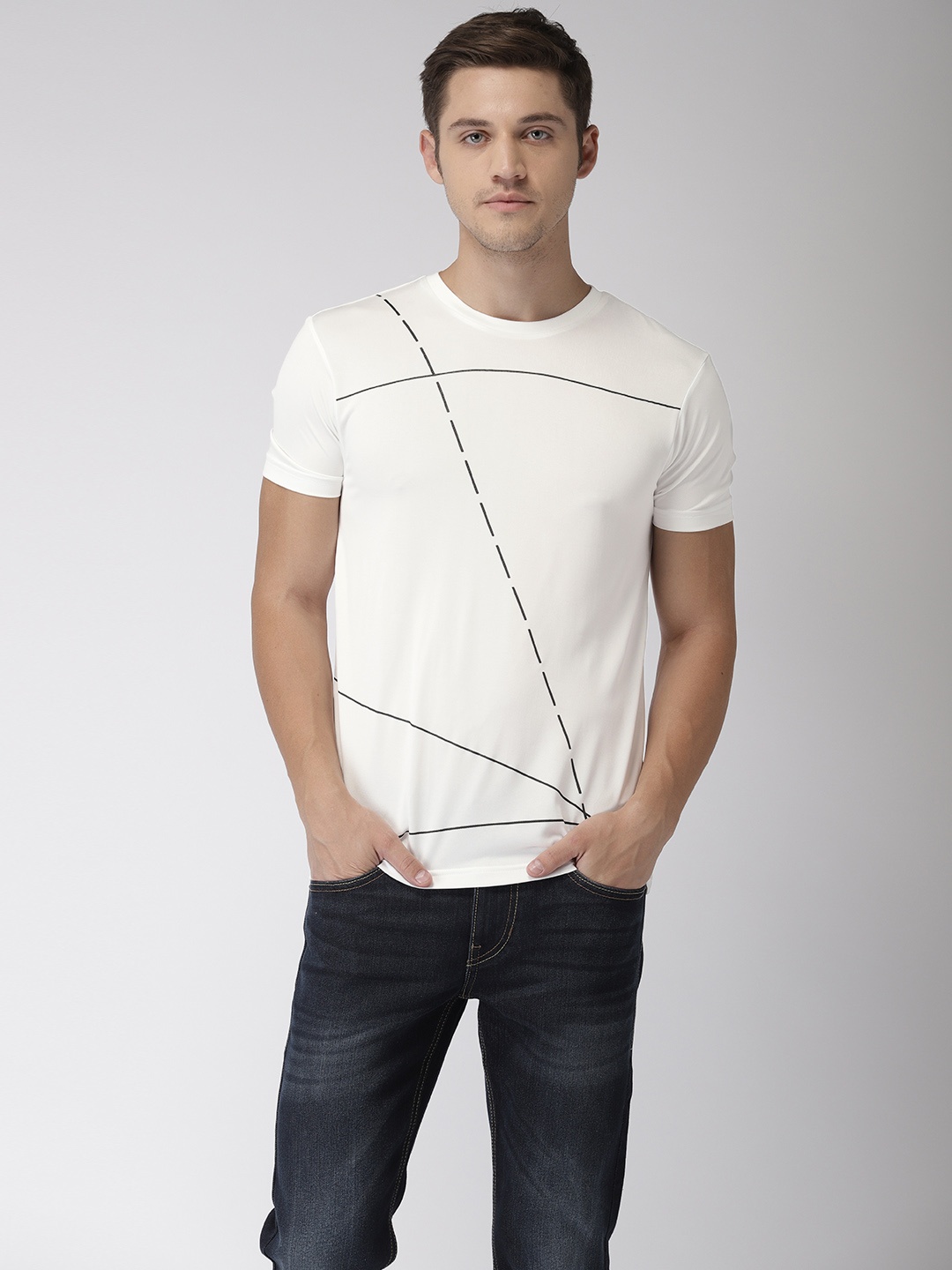 

Flying Machine Men White Printed Round Neck T-shirt