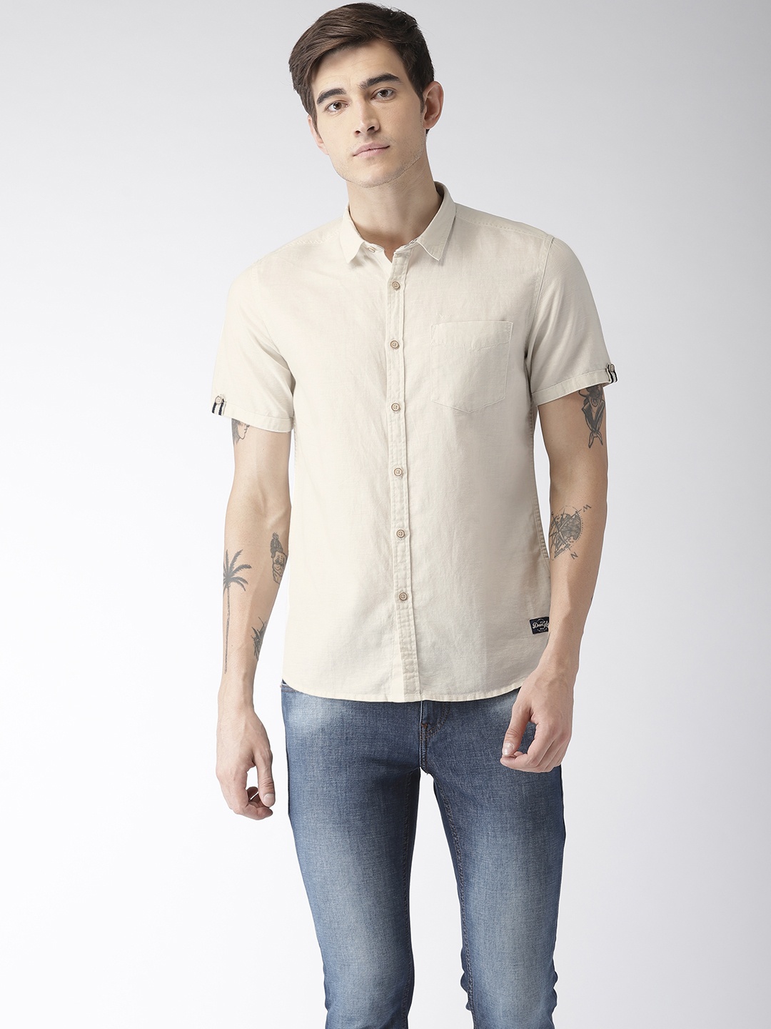 

Flying Machine Men Off-White Regular Fit Solid Casual Shirt