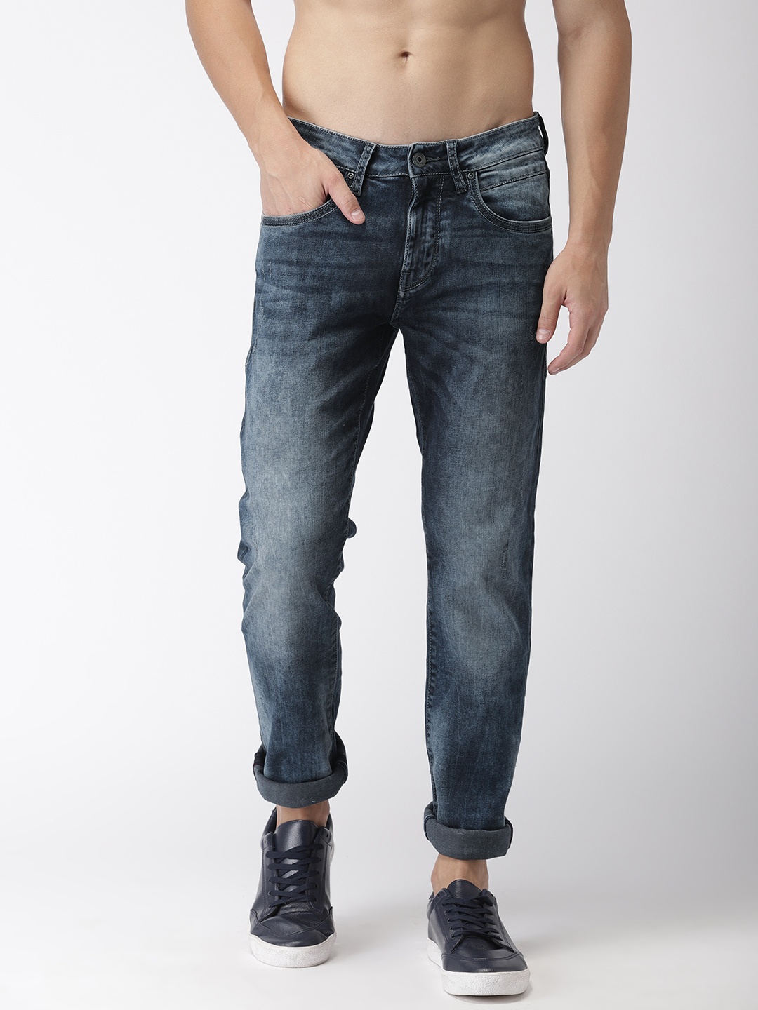 

Flying Machine Men Blue Micheal Slim Fit Mid-Rise Low Distress Stretchable Jeans