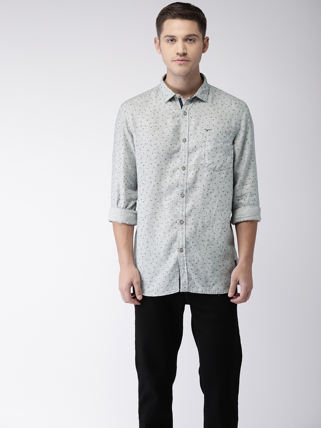 

Flying Machine Men Grey Regular Fit Printed Casual Shirt
