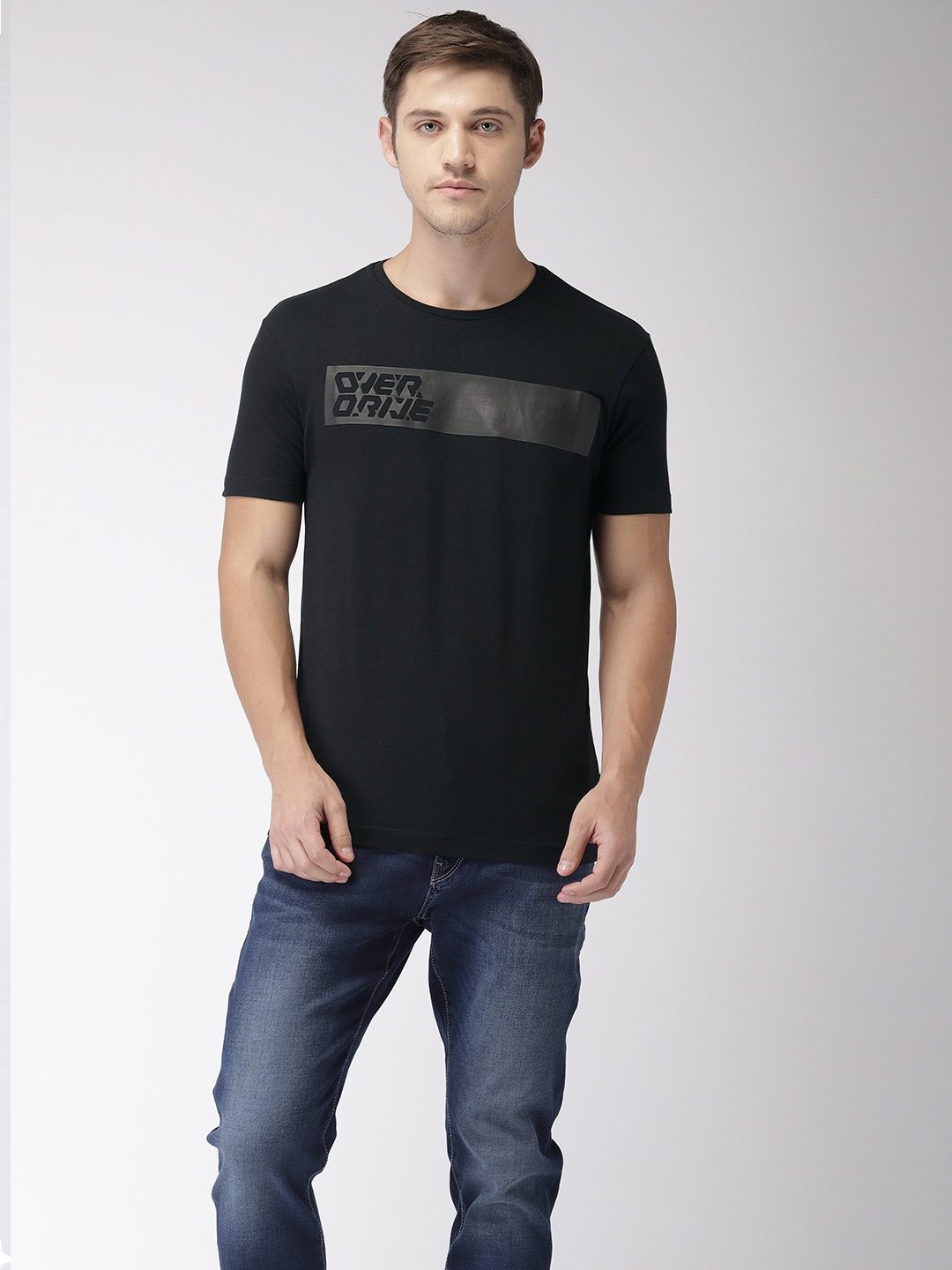 

Flying Machine Men Black Printed Round Neck Pure Cotton T-shirt