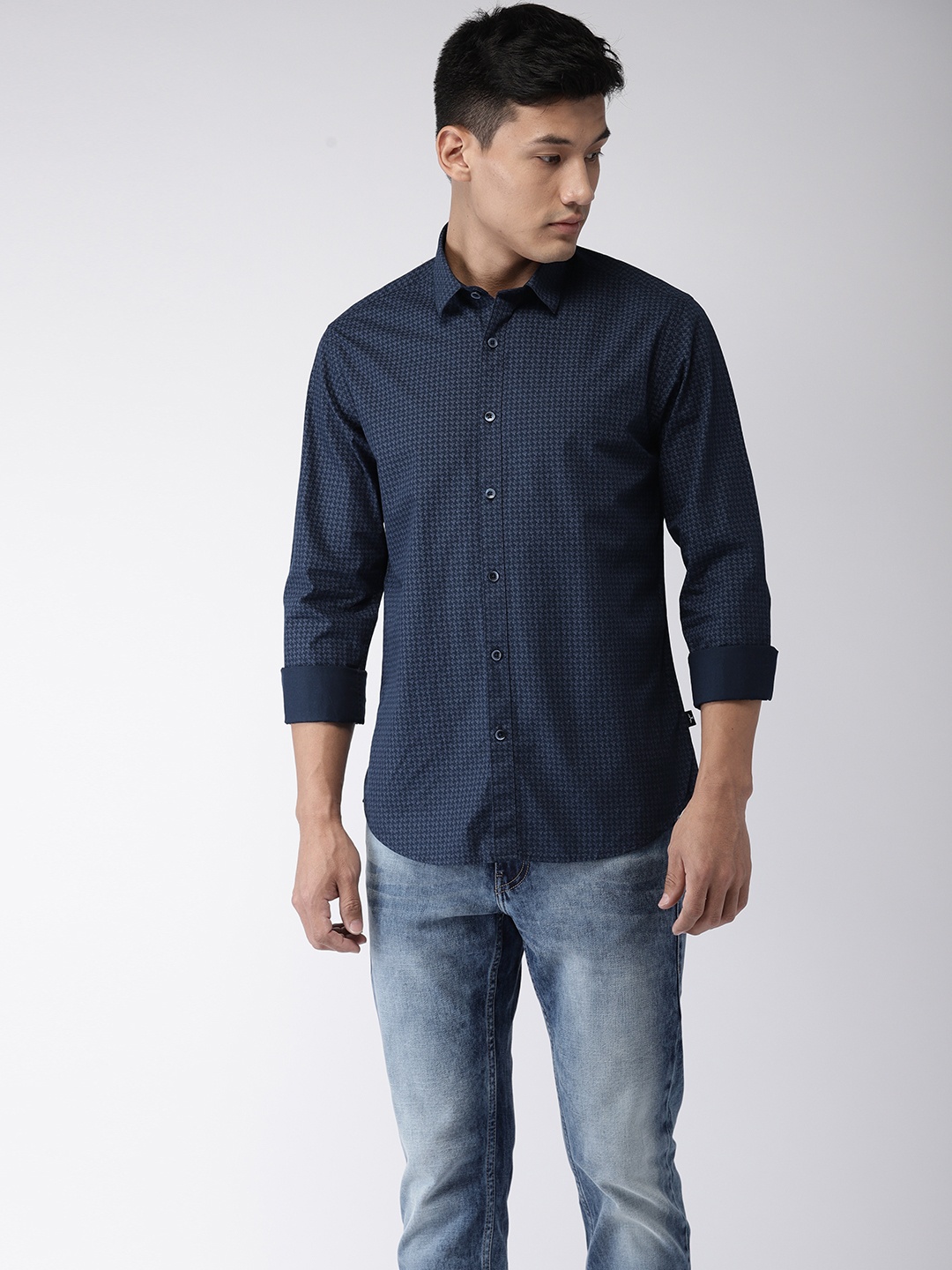

Flying Machine Men Navy Blue Regular Fit Printed Casual Shirt