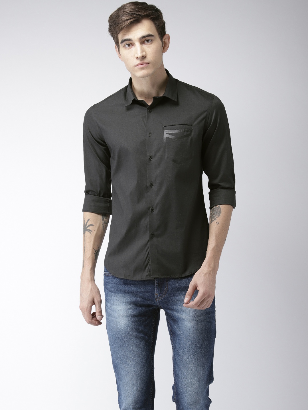 

Flying Machine Men Black Slim Fit Solid Casual Shirt