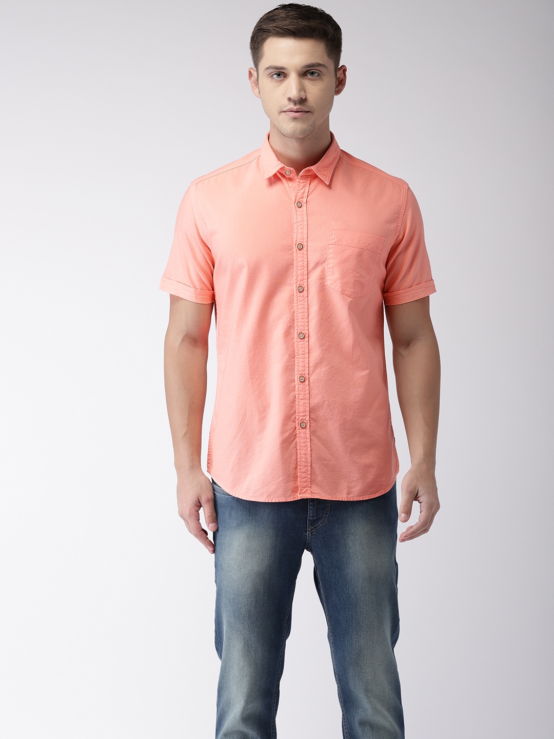 

Flying Machine Men Coral Regular Fit Solid Casual Shirt