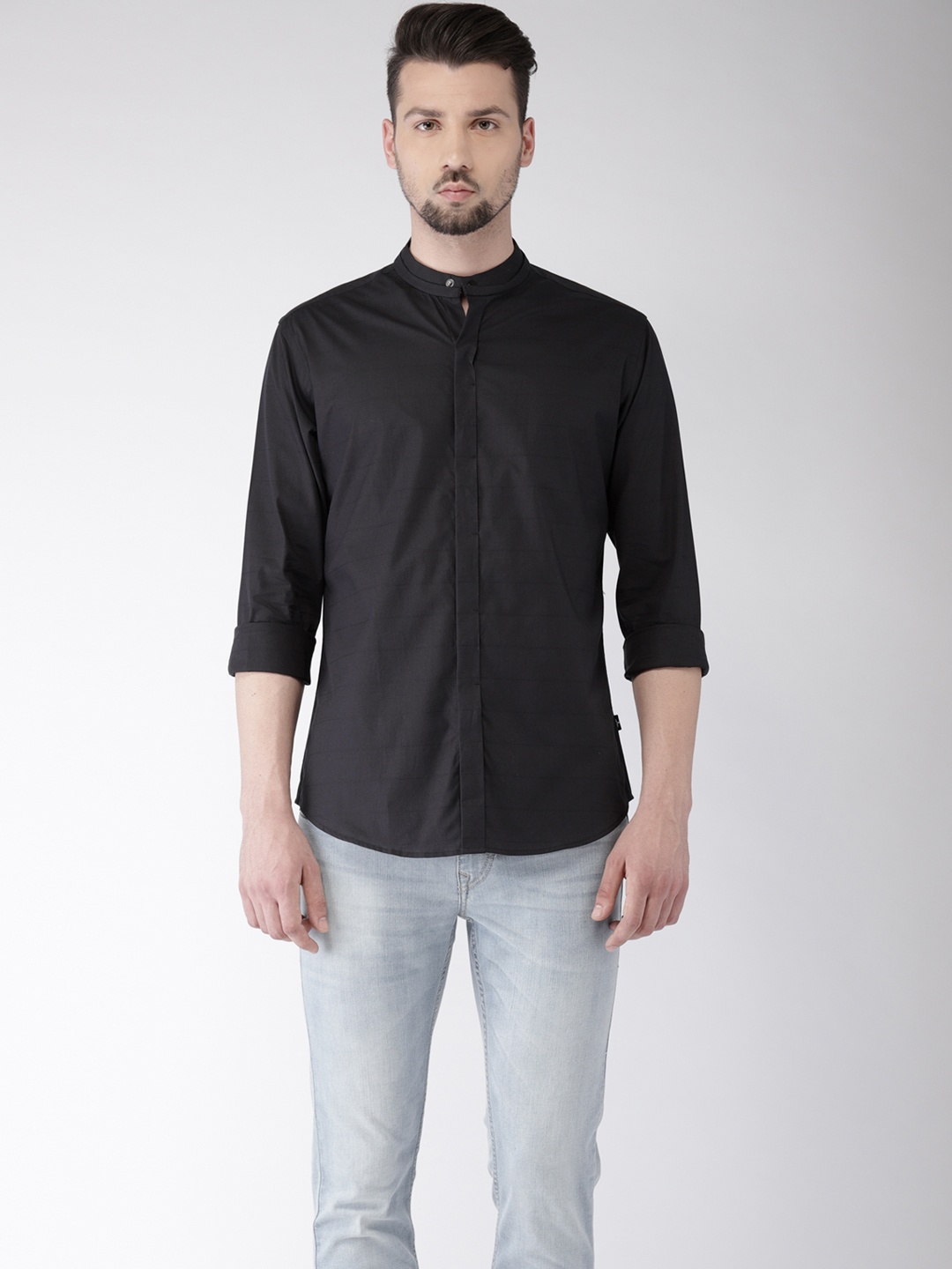 

Flying Machine Men Black Slim Fit Solid Casual Shirt