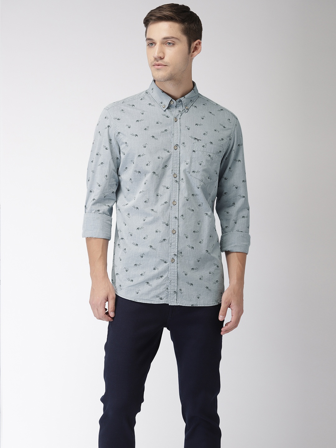 

Flying Machine Men Blue Regular Fit Printed Casual Shirt