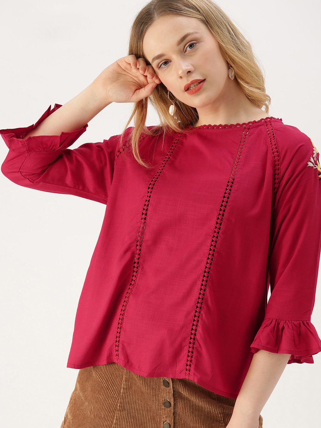 

DressBerry Women Red Solid Top