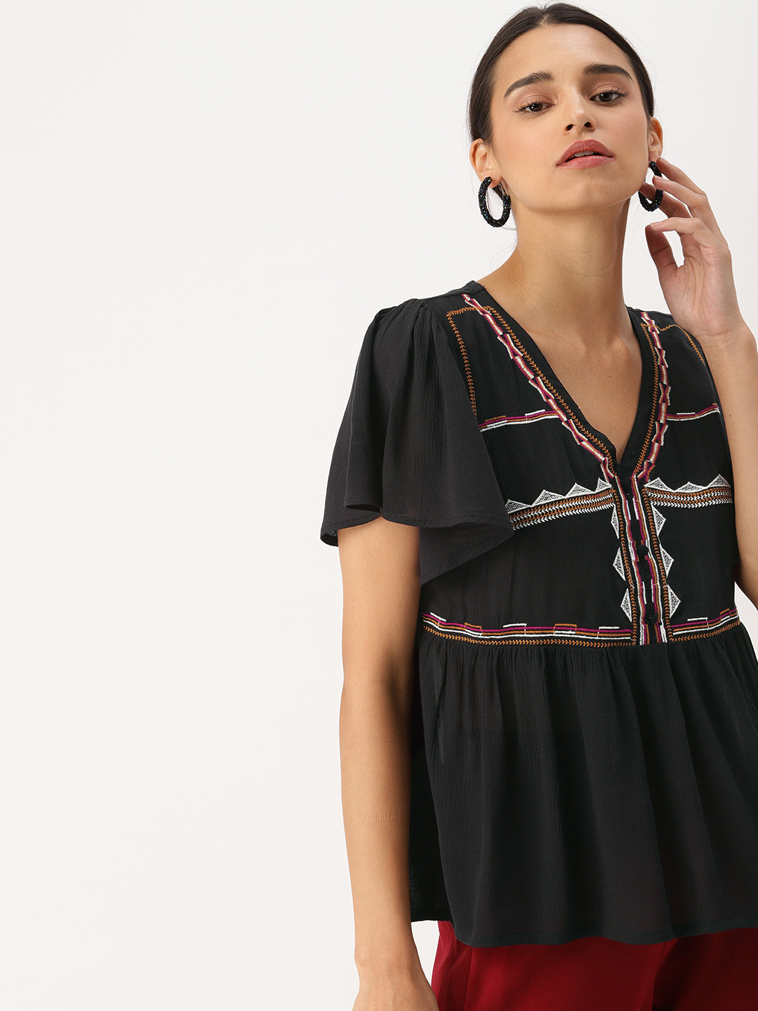 

DressBerry Women Black Self Design Top