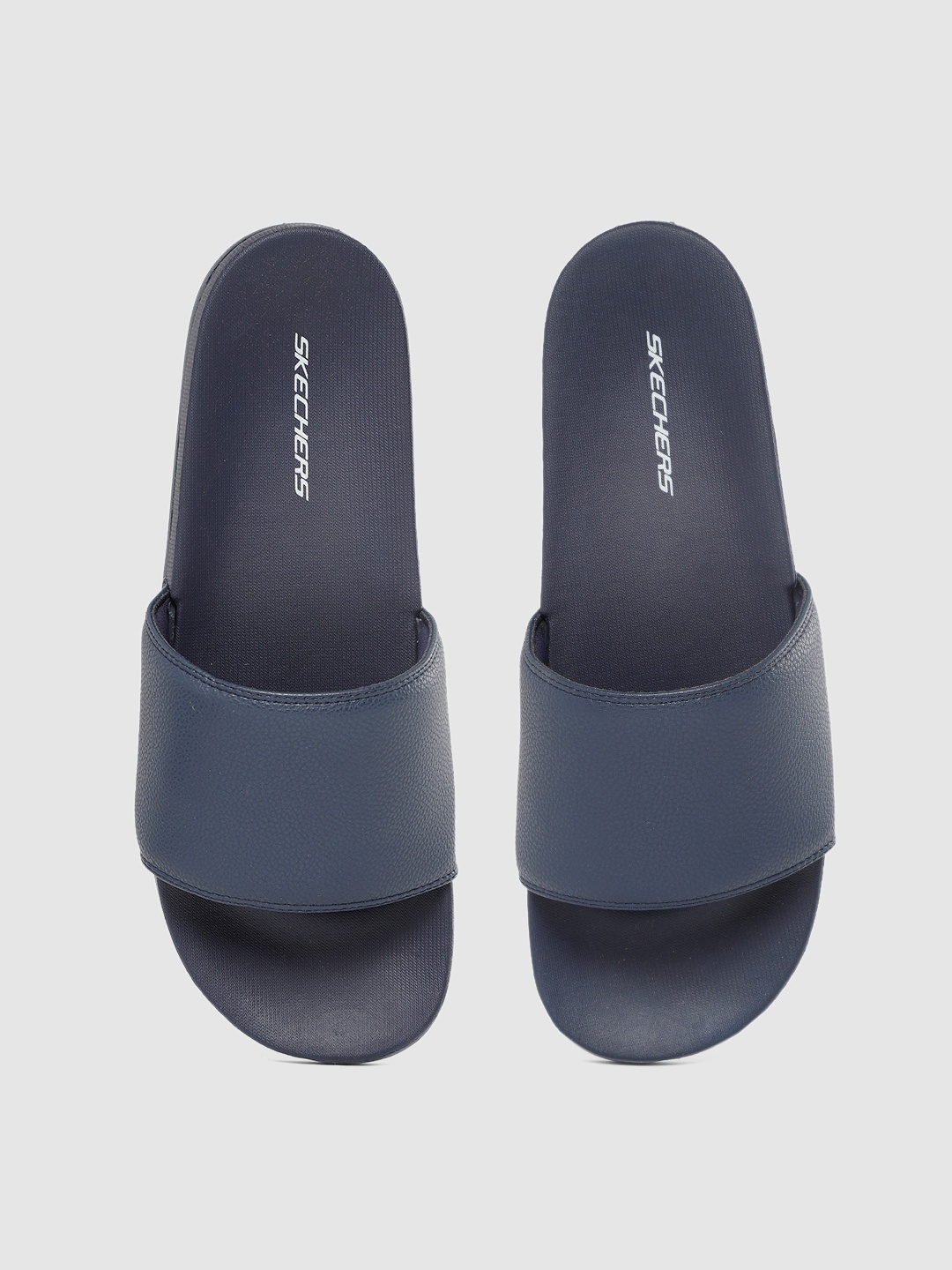 

Skechers Men Navy Blue Solid Sliders