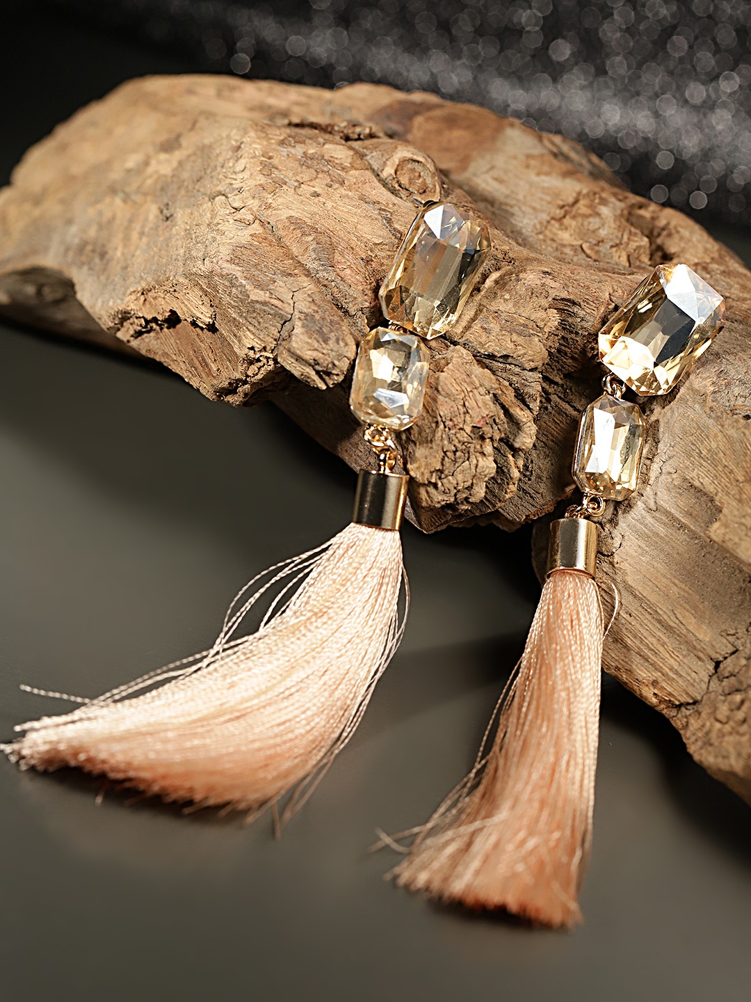 

YouBella Peach-Coloured Gold-Plated Tasselled Drop Earrings