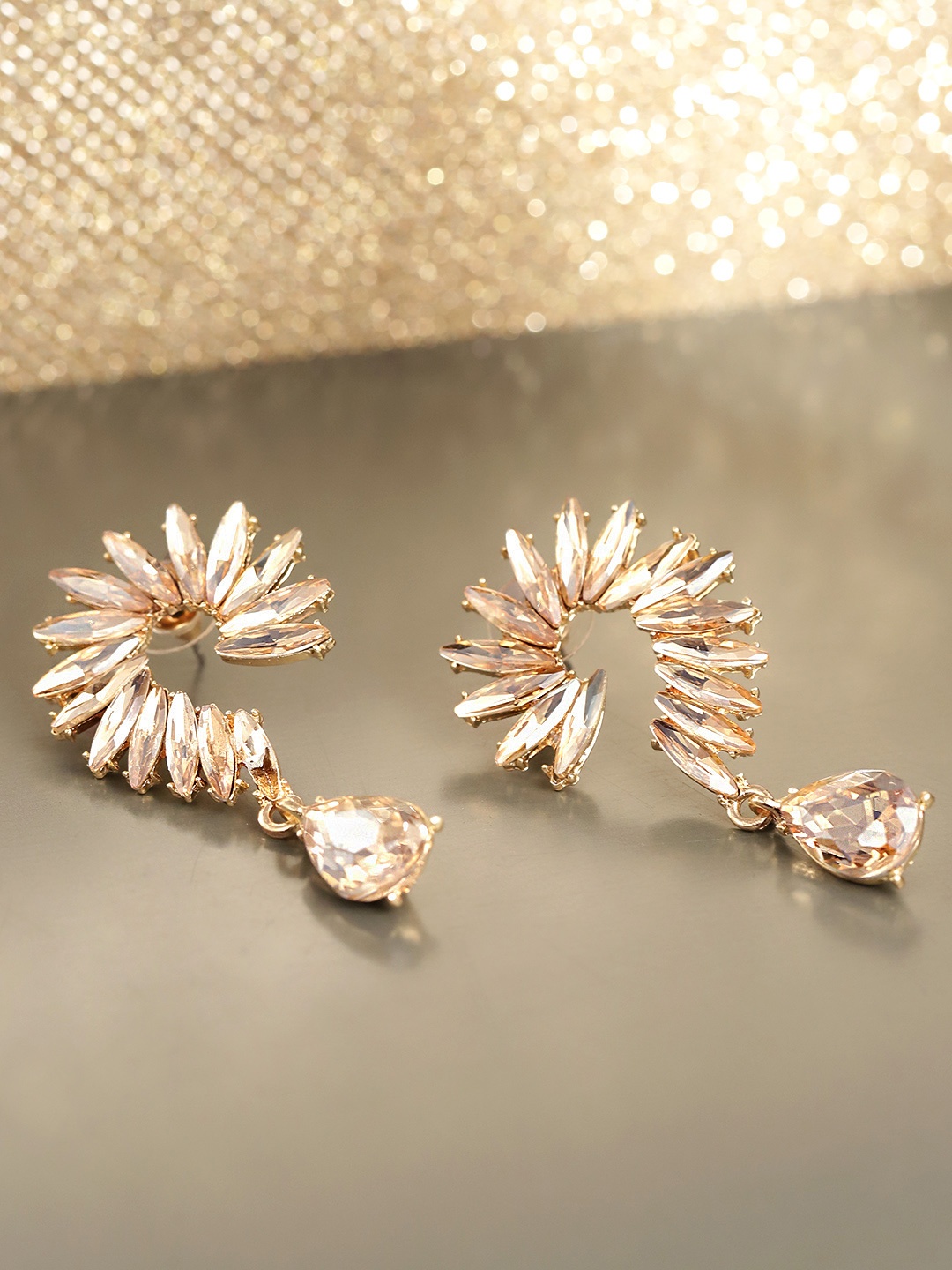 

YouBella Gold-Plated Stone-Studded Spiked Drop Earrings